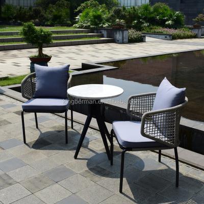 China Leisure Garden Furniture Modern High End Rope Cafe Set Cafe Table And Chairs for sale