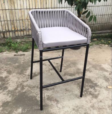 China Modern Outdoor Garden Furniture Rope Bar Stool Outdoor Tall Bar Chairs With Cushion for sale