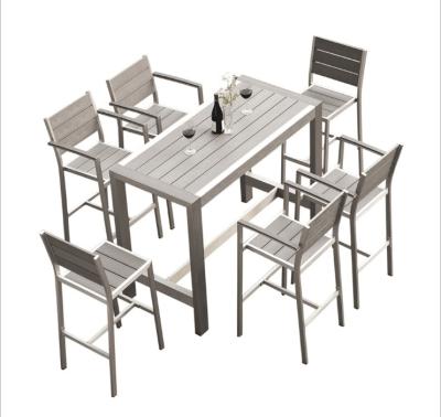 China Modern Outdoor Bar Sets 6 Seaters Bar Table And Chairs WPC Bar Stool for sale