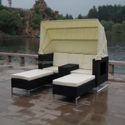 China Modern Outdoor Furniture Double Sun Sofas Beach Folding Bed Sofa Sun Lounger With Shade for sale