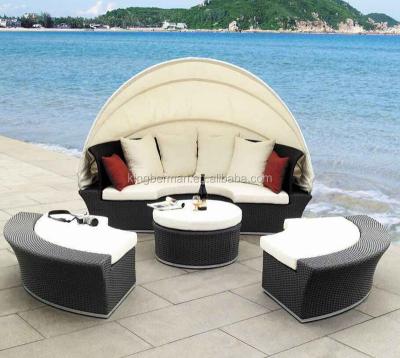 China Modern Outdoor Folding Bed Furniture Sofa Beach Sun Lounger With Shade Poolish Couch Sofa for sale