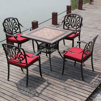 China Modern Durable Cheap Cast Aluminum Table And Chairs Garden Dining Outdoor Furniture Set for sale