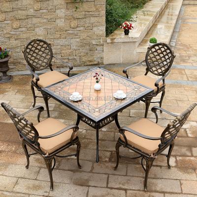 China Modern Cast Aluminum Furniture Cast Aluminum Dining Set Garden Table And Chair for sale