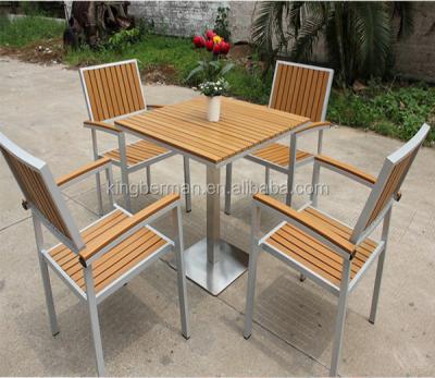 China Wholesale Modern Garden Patio Wood Aluminum Frame Dining Leisure Garden Furniture WPC Wood Table And Chairs Set for sale