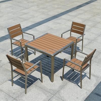 China Modern All Weather Outdoor Furniture WPC Dining Table And Chairs Plastic Wood Set for sale