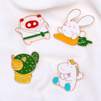 China Japan Design Funny Animals Enamel Pins Rabbit-Cat-Cactus-Pig-Horse Brooches Bag Lapel Pin For Clothes for sale