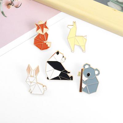 China American Cartoon Origami Modeling Soft Fox Panda Rabbit Badge Wholesale Pin Animal Brooch Metal Crafts Enamel for sale