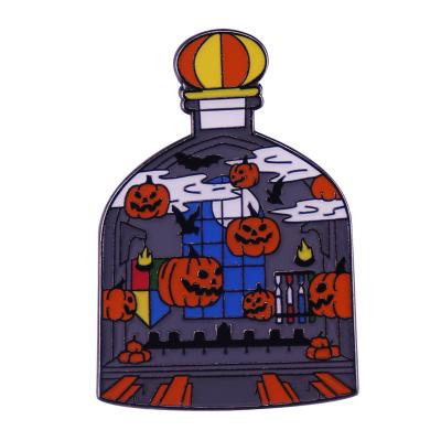 China American Majestic Landscape Bottle Brooch Halloween Pumpkin Bat Ghost Badge Halloween Series Pin for sale