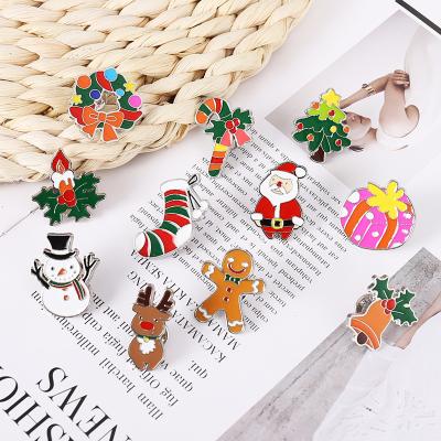 China Europe Personalized Cute Santa Claus Badge Gift Christmas Enamel Pin Cartoon Christmas Series Badge Pin for sale