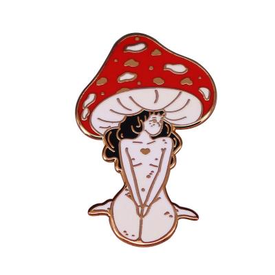 China American Cute Red Natural Forest Girl Mushroom Badge Brass Enamel Pin Pin For Hats for sale