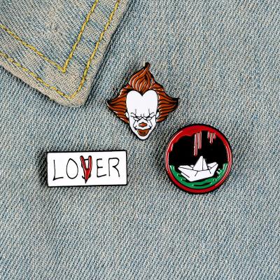 China American The Joker Enamel Pin Custom Halloween Clown Paper Ship Brooches Bag Round Badge Horror Movie Jewelry Lapel Pins for sale