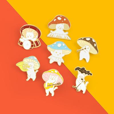 China New Design Soft Enamel Mushroom Cartoon Badge Wholesale American Animal Soft Pin Pin Cute Cat Musical Instrument for sale