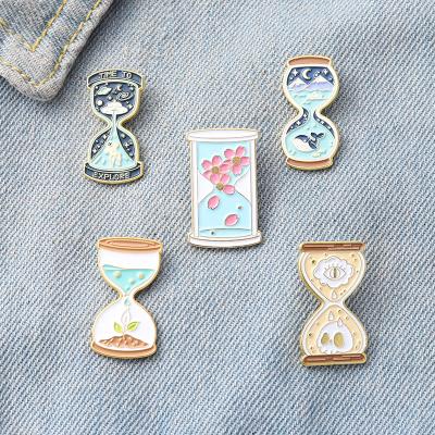 China American Creative Cartoon Time Hourglass Series Accessories Brooch Enamel Pin for sale