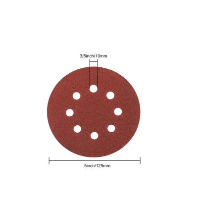 China Wood and Metal 8 Holes Aluminum Oxide Sandpaper Disc 125mm Polishing 5inch Grinding Machine for Wood and Polishing Wall for sale