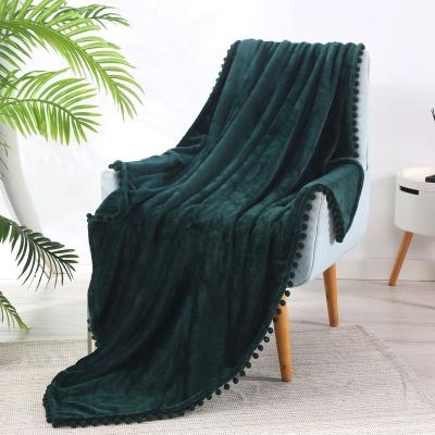 China Wholesale Warm Blanket Fleece Blanket Soft Flannel Blanket With Ball Tassels And Many Different Colors for sale