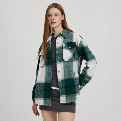 China QUICK DRY Women's Flannel Plaid Long Sleeve Button Down Chest Pocketed Shirts Jacket Coats for sale