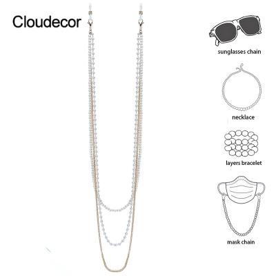 China 3 Chains Shape Pearl Neckpiece Glasses Accessories Eyewear Accessories Triple FaceMask Lanyard Necklace Retainer Chain 18k Gold for sale