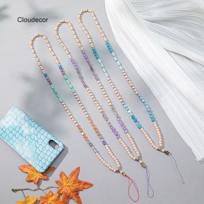 China New Long Beaded Phone Strap Fashion Beads Cell Phone Accessories Handmade Acrylic Lanyard For Women Girls Phone Strap for sale