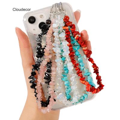 China 2022 Handmade Beaded Smart Phone Wrist Strap For Phone Hand Lanyard Accessories Universal Irregular Natural Stone Stone String for sale