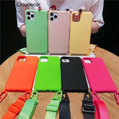 China Anti-drop Custom Colors Silicone Cell Phone Case With Body Strap Cell Phone Case With Lanyard Neck Strap Mobile Phone Arm Strap for sale