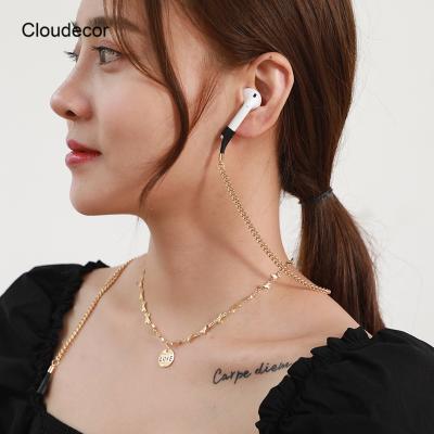 China Fashoin Women Metal Earphone Anti-lost Holder Accessories Like Pendant Necklace Gold Plated Wireless Earphones Earbuds Chain Holder for sale