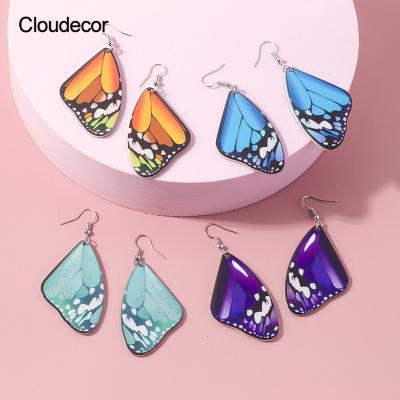 China Real Gold Plated Butterfly Drop Earrings Women 316L Stainless Steel Acrylic Hook Earrings Popular Fashion Jewelry 2021 for sale