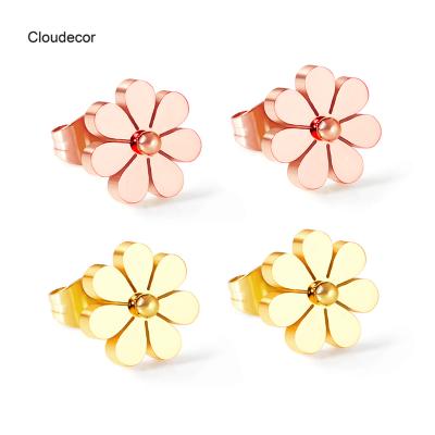 China Jewelry Women Stud Mini Rose Gold Earrings Fashionable Stainless Steel Real Gold Plated Daisy Flower Earring Gold Stud Earrings for sale