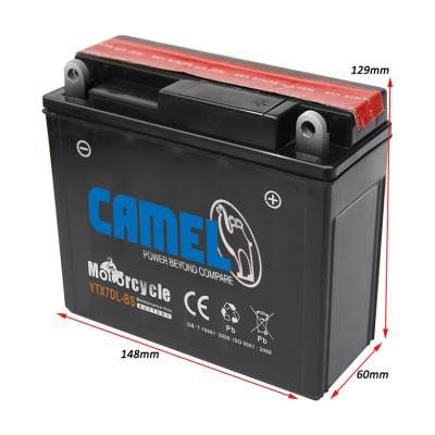 China Camel Brand Motorcycle Battery 12V 7Ah Dry Cell Lead Sulfuric Acid Battery For Suzuki 02 (E10) for sale