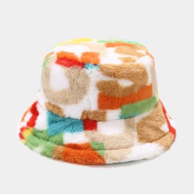 China Fashion Rainbow Wholesale High Quality Luxury Colorful Digital Printing Basin Fishing Colorful Link Dye Fur Bucket Hats for sale