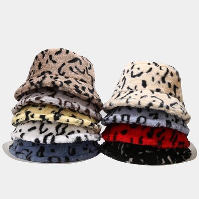 China Fashion Europe and America Retro Leopard Print Fisherman High Quality Furry Plush Bucket Hat Basin Cap Camo for sale