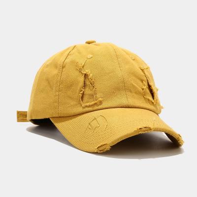 China New JOINT Abrasion Wash 6 Panel Hat Old Hole Dad Hats Custom Embroidery Dad Hat for sale