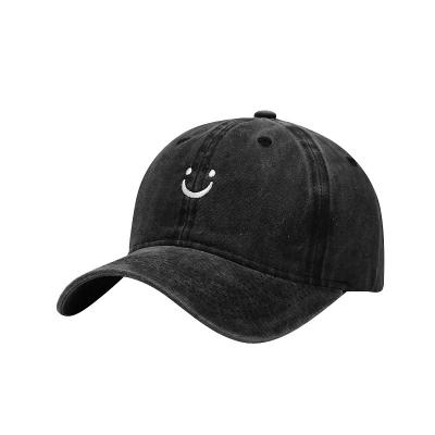 China White Baseball Cap OEM Embroidery Face Dad Hat Washed And Worn Custom Smile Baseball Caps For Sports for sale