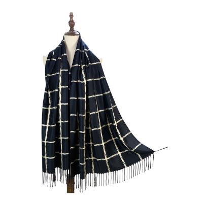 China New design fashion European American plaid stripe for women rayon fabric jacquard fabric scarf for sale