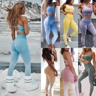 China Breathable Warm Moisture Wicking Sports Bra Waist Pants Two Pieces Tie Dye Seamless Yoga Suit for sale