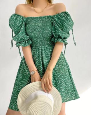 China New Foreign Trade Women's Sweet Cool Dry Cleaning Sleeve Romantic Floral Short Dress for sale