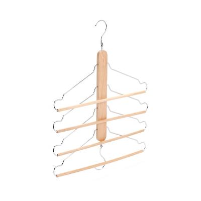 China SHOW 4 Layers Two Hooks Natural Wood Trouser Hanger White Color Trouser Hanger for sale