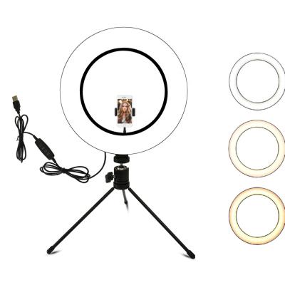 China Live Broadcast Cell Phone Holder 10Inch 3 Levels 3000K-6000K Brightness 10 Levels Table Top 120Leds Ring Light with Tripod Stand and Phone Holder for Makeup Video for sale