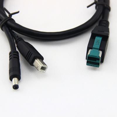 China Molded 12V PoweredUSB To Hosiden Male USB + USB B Power Cable For POS Terminal 1 In 2 for sale