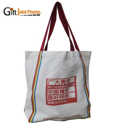 China Long Shoulder Handle Tote Promotional Giveaway Gifts Reusable Cotton Grocery Bags Customized for sale