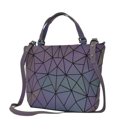 China Women's Fashion Luminous Geometric Holographic Bag Purses Instant Reflective Tote Hand Ladies Handbag for sale