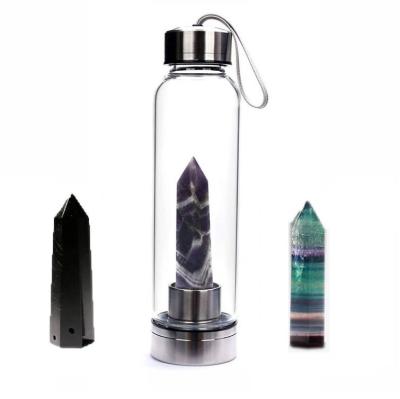 China Viable Amazon Gemstone Hot Selling Glass Colored Water Bottle for sale