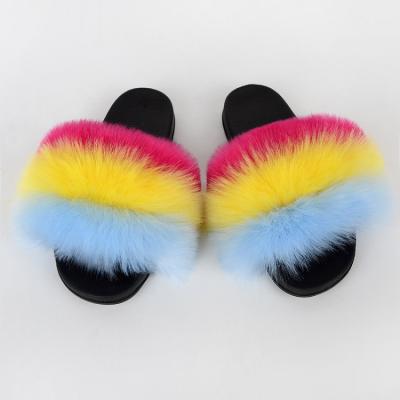 China Custom Real Fox Fur Slippers Fashion Trend Faux Fur Slide Sandals Women Fashion Fur Slides for sale