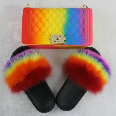 China Hot Selling Fashion Trend Amazon Children Women Fur Sandals Freeze Purses Bag And Fur Slides for sale