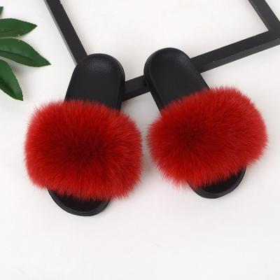 China Fashion Trend Adult Slippers Cute Fox Fur Slippers and Kids Real Fur Slippers for sale