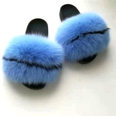 China Hot Fashion Trend Factory Sale Women Ladies Fur Slippers Fluffy Fox Fur Slides for sale