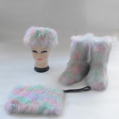 China Massage Women's Wholesale Fashion Faux Fur Women's Fluffy Boots With Matching Purse And Headband Set for sale