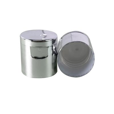 China Non Spill Plastic PP Cap Plated Silver Flip Cap 28/415 Flip Top Cap for sale