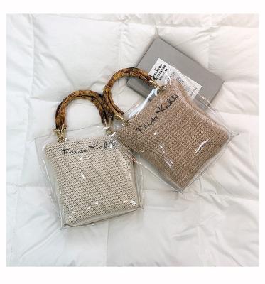 China 2020 newcomers fashion newcomers fashion lady bamboo handbag SHOULDER BAG transparent PVC women's handle PACKING handbag for sale