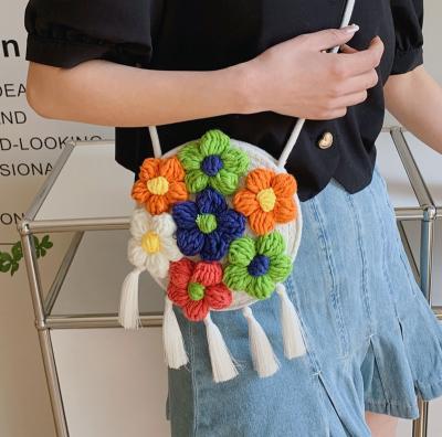 China 2022 JOWYAR Fashion Summer Messenger Bag Embroidery Flower Cute Woven Children Small Clips Around Handbags Mini Crossbody Bag For Child for sale