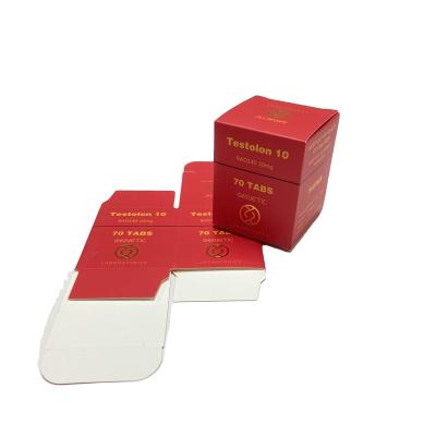 China Handmade Red Color Printed Gold Foil Stamping 70 Tablets Medicine 10mg Pill Bottle Packaging Box for sale